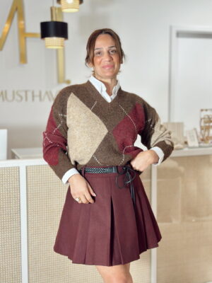 Malha Losângulos Chocolate e Bordeux