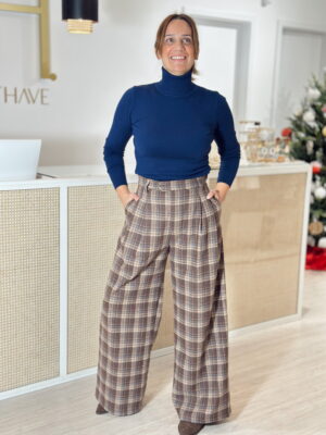 Calças Wideleg Fazenda em Xadrez