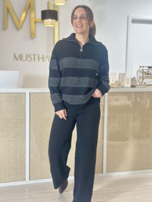 Conjunto Malha com riscas Prata