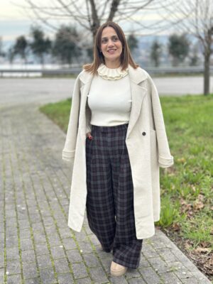 Calças Wideleg Fazenda em Xadrez Bordeux Cinza