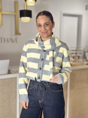 Casaco Malha listrado c/Cachecol