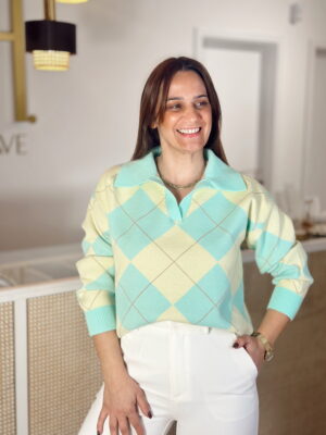 Polo Malha Verde água e Amarelo