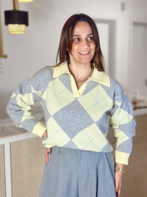 Polo Malha Cinza e Amarelo